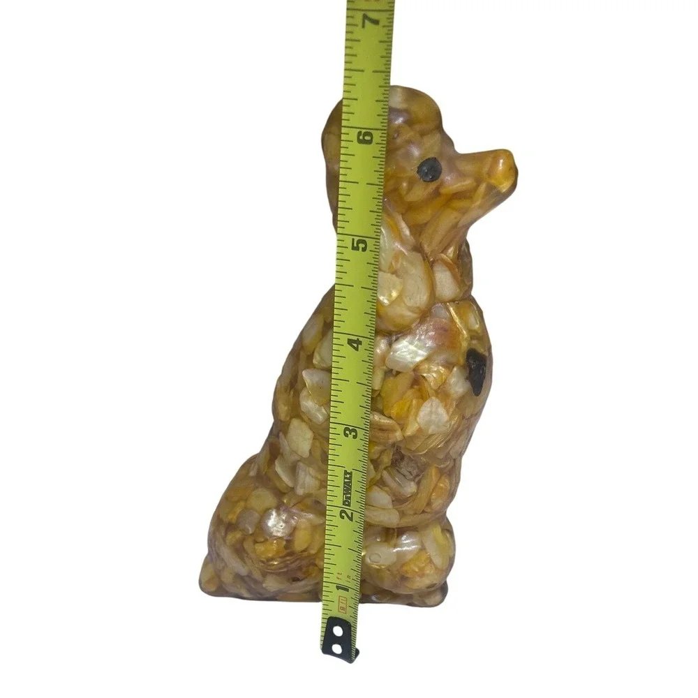 Vintage Resin Poodle Figurine Crushed Shell Mother of Pearl Mosaic Dog Statue